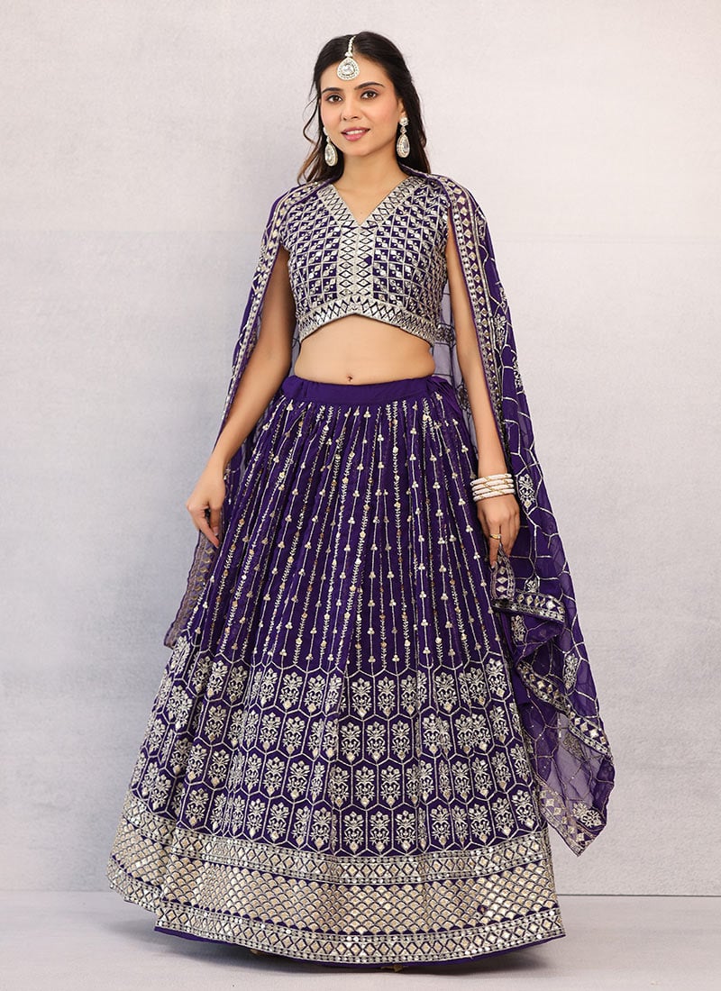 Purple Georgette Embroidered Sequins Graceful Lehenga Wedding Wear