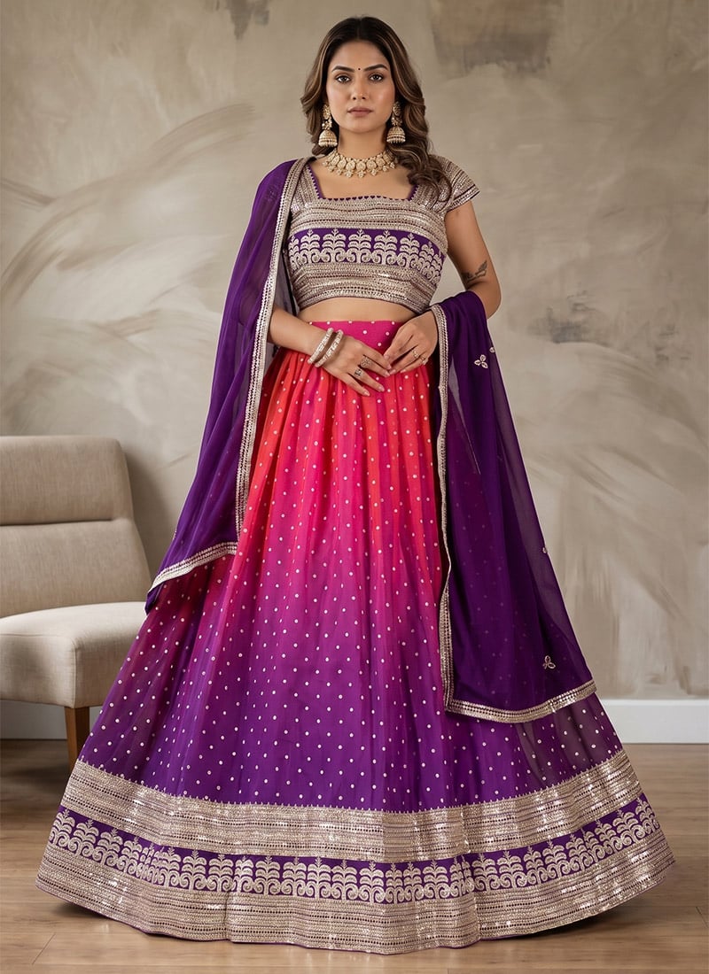 Purple Georgette Embroidered Sequins Lehenga After Six Wear