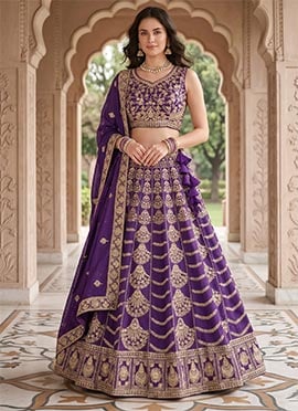 Purple Georgette Embroidered Sequins Lehenga