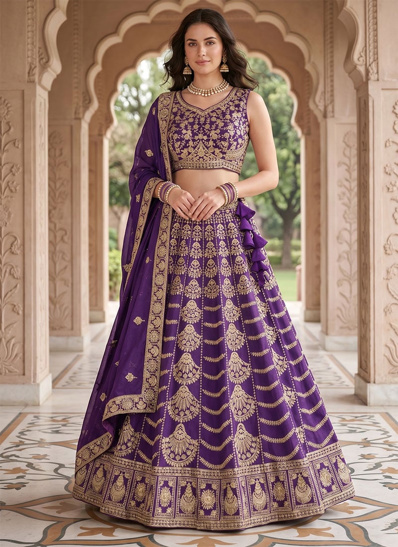 Purple Georgette Embroidered Sequins Lehenga After Six Wear