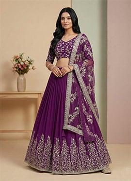 Purple Georgette Embroidered Sequins Umbrella Lehenga