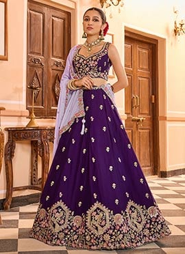 Purple Georgette Embroidered Sequins With Mirror Work Lehenga