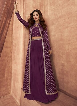 Purple Georgette Embroidery A Line Lehenga
