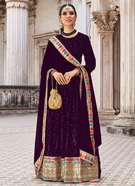 Purple Georgette Embroidery Anarkali Suit
