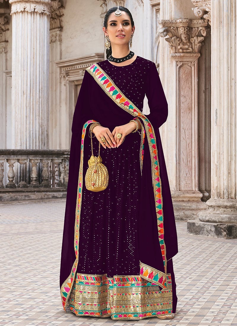 Purple Georgette Embroidery Anarkali Suit Party Wear