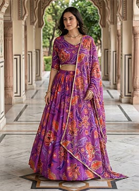 Purple Georgette Embroidery Sequins Lehenga