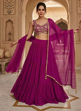 Purple Georgette Hand Embroidered Sequins Lehenga