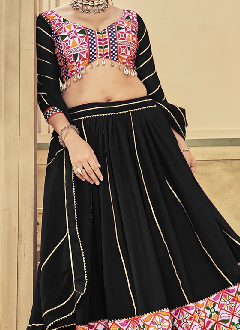 Premium Kutchi Print Kali Pattern Chaniya Choli Set with Mirror Handwork