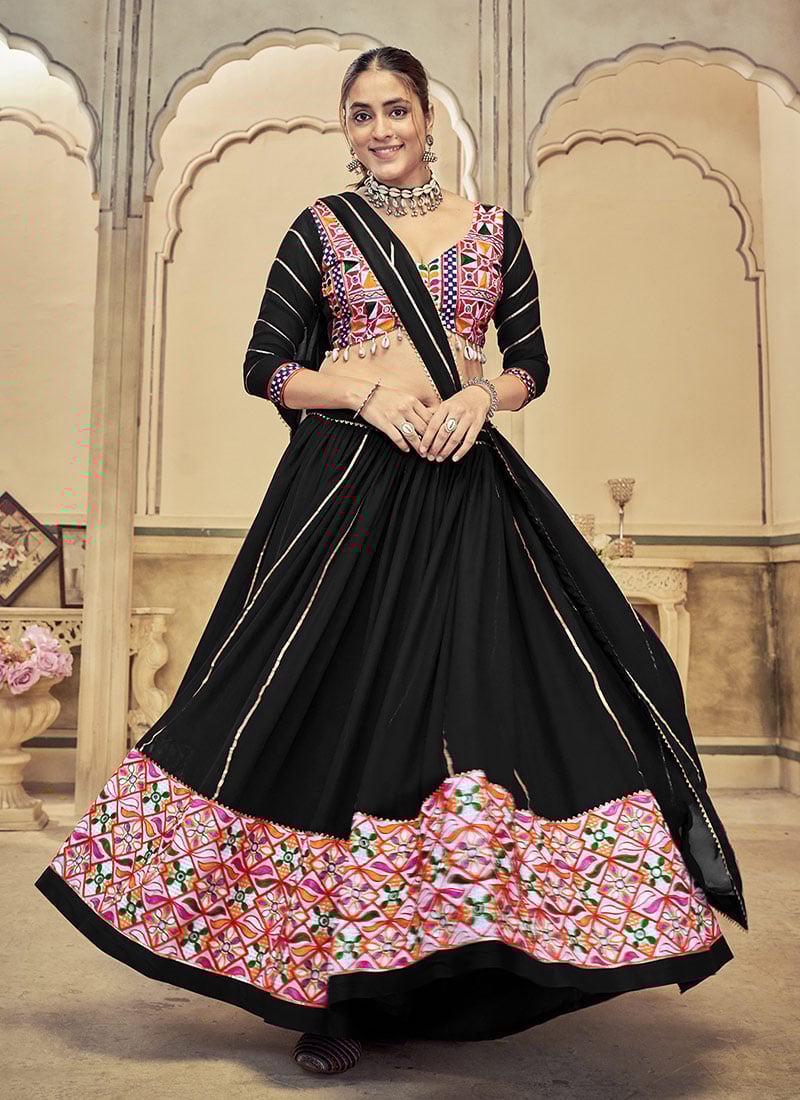 Purple Georgette Kutch And Mirror Work Chaniya Choli