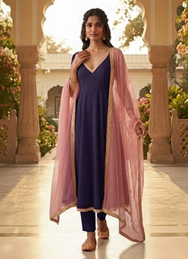 Purple Georgette Lace Work Anarkali Suit