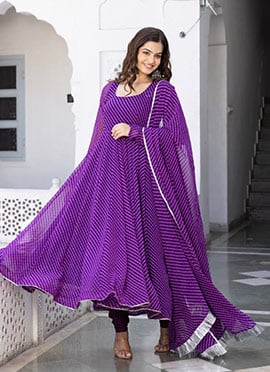 Purple Georgette Lehariya Printed Anarkali Suit