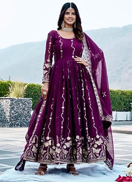 Purple Georgette Sequin Anarkali Suit