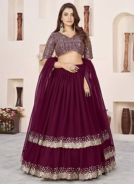 Purple Georgette Sequins Zari Embroidered Lehenga