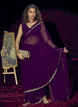 Purple Georgette Stone Work Saree