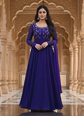 Purple Georgette Zari And Sequins Hand Embroidered Anarkali Suit