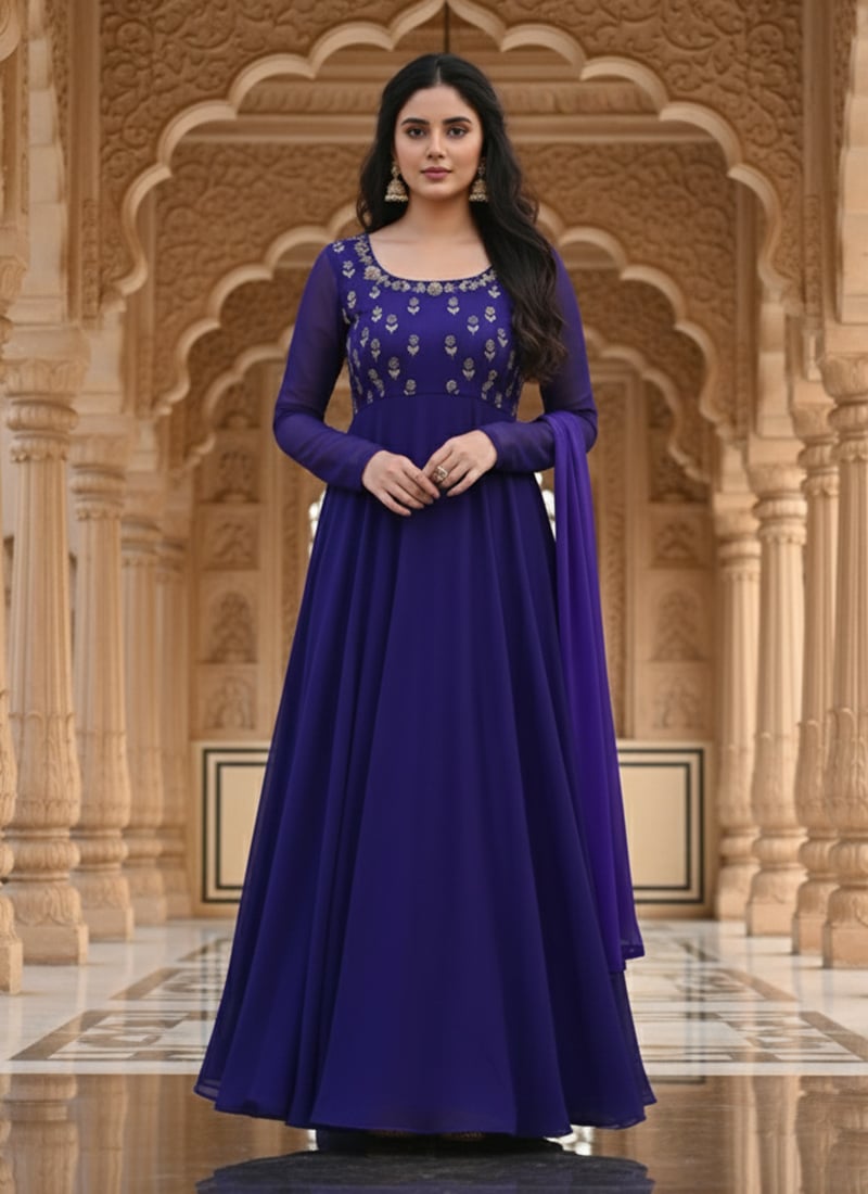 Purple Georgette Zari And Sequins Hand Embroidered Anarkali Suit Festive Wear