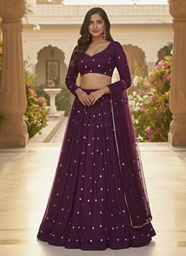 Purple Georgette Zari Sequins A Line Lehenga