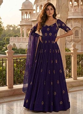 Purple Georgette Zari Sequins Embroidered Anarkali Suit