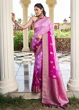 Purple Georgette Zari Woven Saree