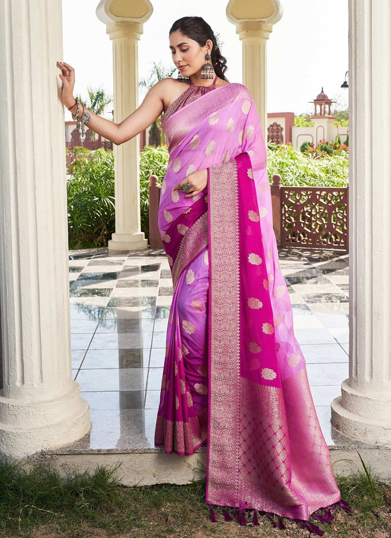 Purple Georgette Zari Woven Saree Festive Wear