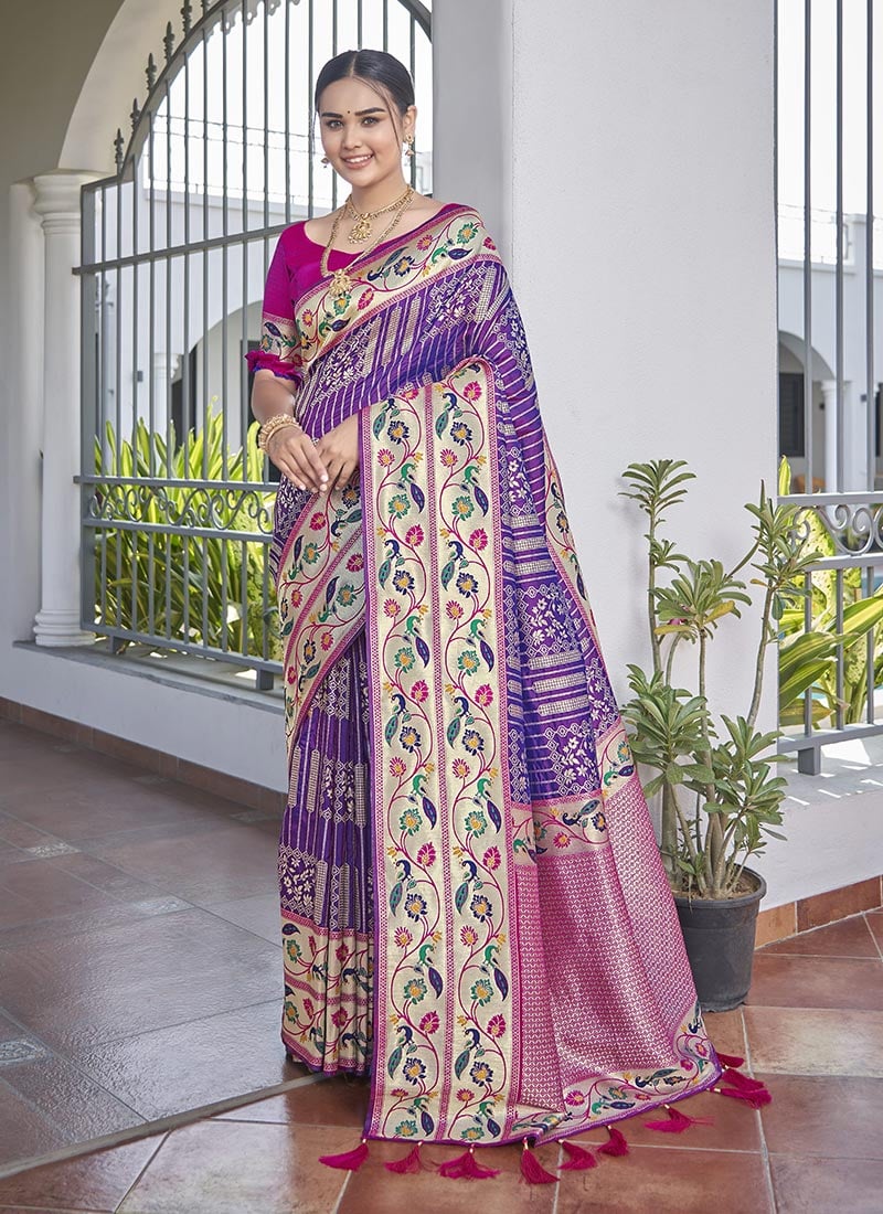 Purple Jacquard Banarasi Silk Saree Festive Wear
