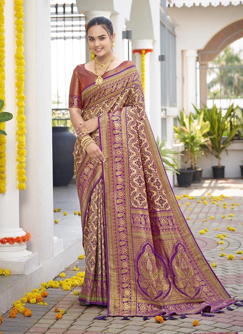Purple Jacquard Banarasi Silk Saree Festive Wear