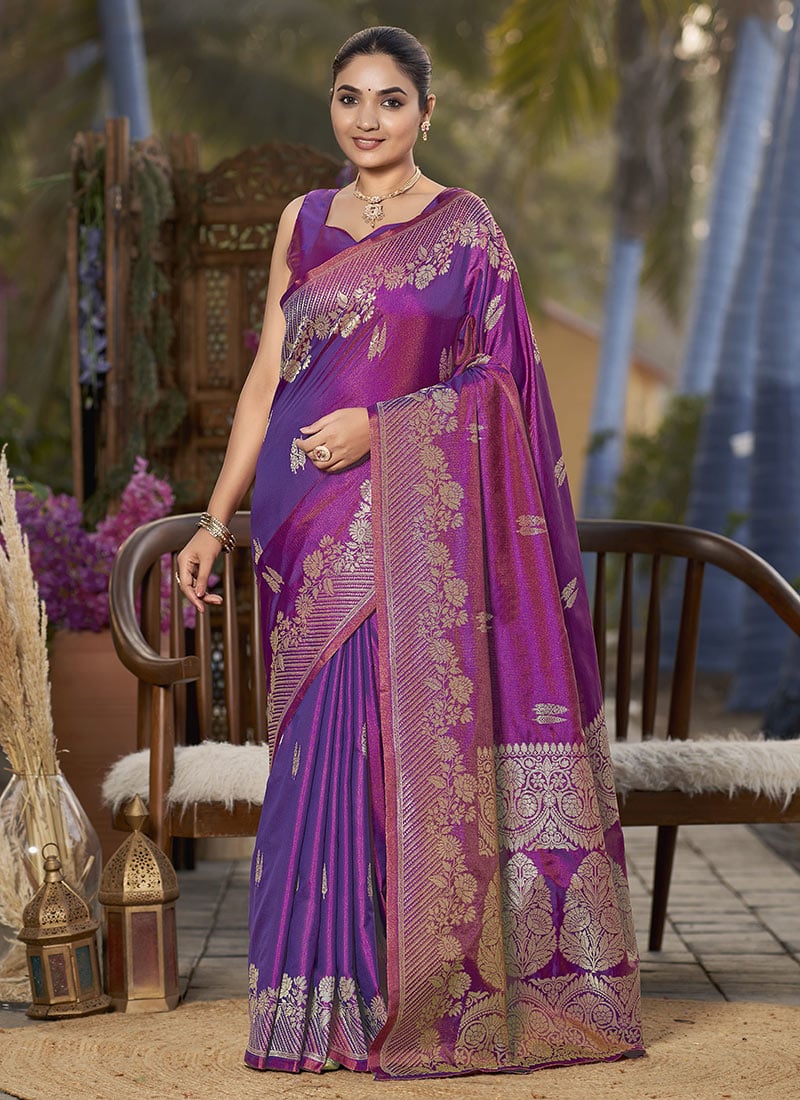 Purple Jacquard Banarasi Silk Saree Festive Wear