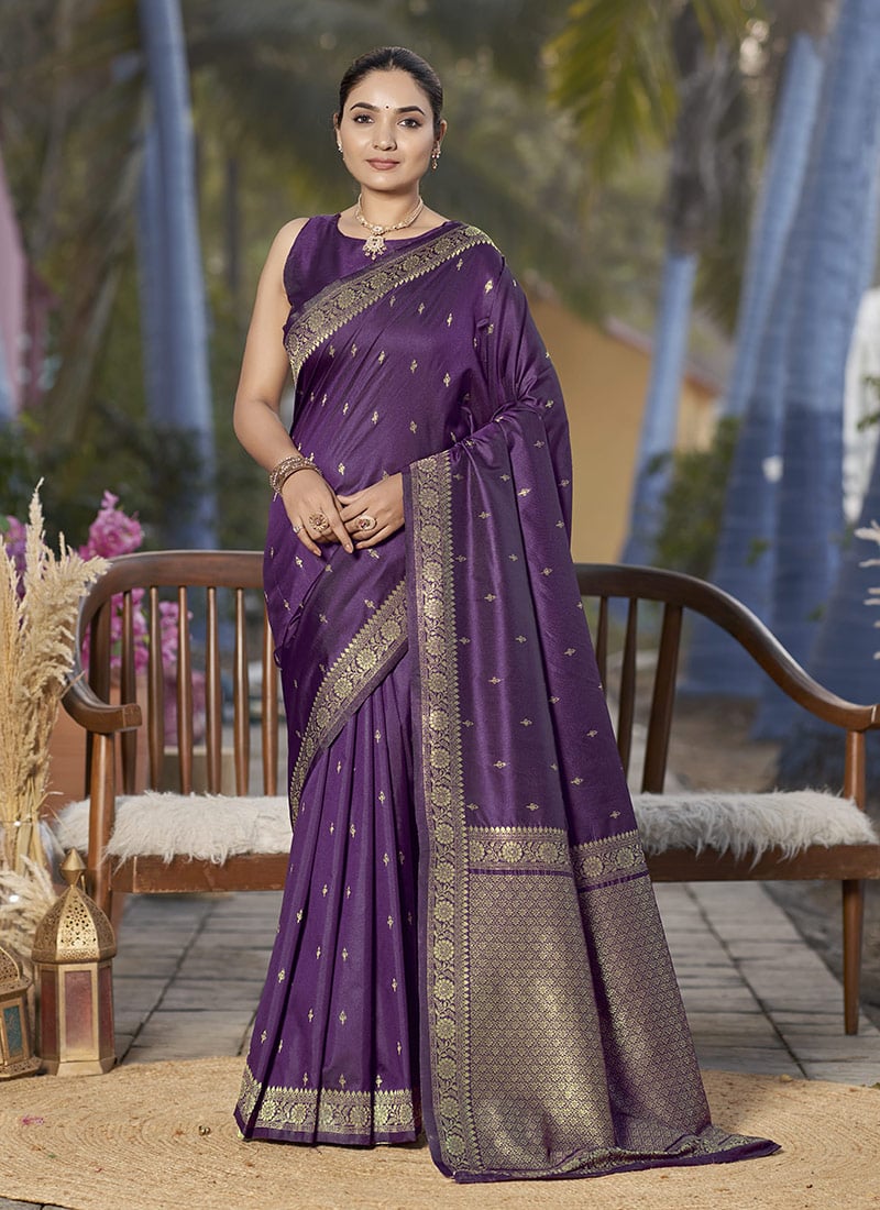 Purple Jacquard Banarasi Silk Saree Festive Wear