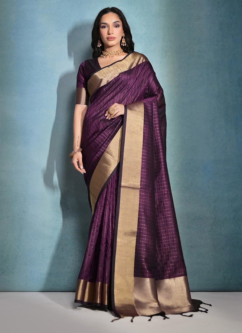 Purple Jacquard Banarasi Silk Woven Saree Festive Wear