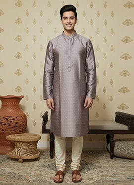 Purple Jacquard Embroidered Kurta Pyjama