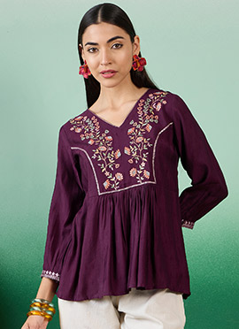 Purple Jacquard Embroidered Short Top