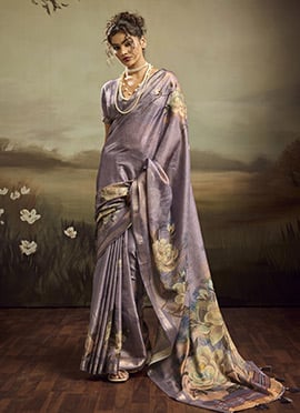 Purple Jacquard Silk Floral Woven Saree