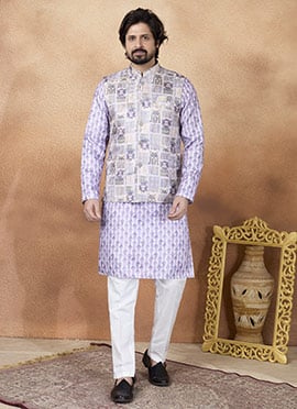 Purple Jacquard Silk Nehru Jacket For Men