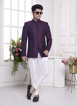 Purple Jacquard Silk Zari Thread Jodhpuri Blazers