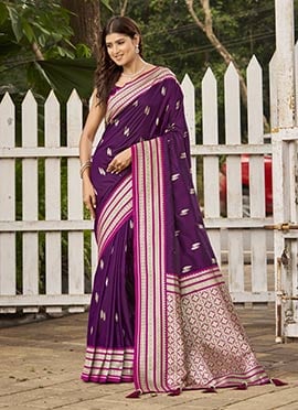 Purple Jacquard Zari Banarasi Silk Saree