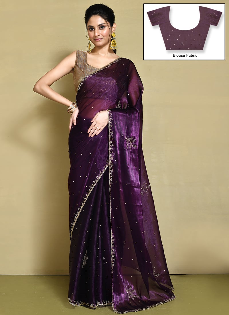 Purple Organza Hand Work Ravishing Saree