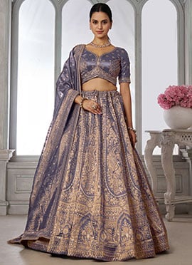 Purple Kanjivaram Tissue Zari Embroidered Lehenga