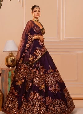 Purple Kasturi Silk Sequins Embroidered Lehenga