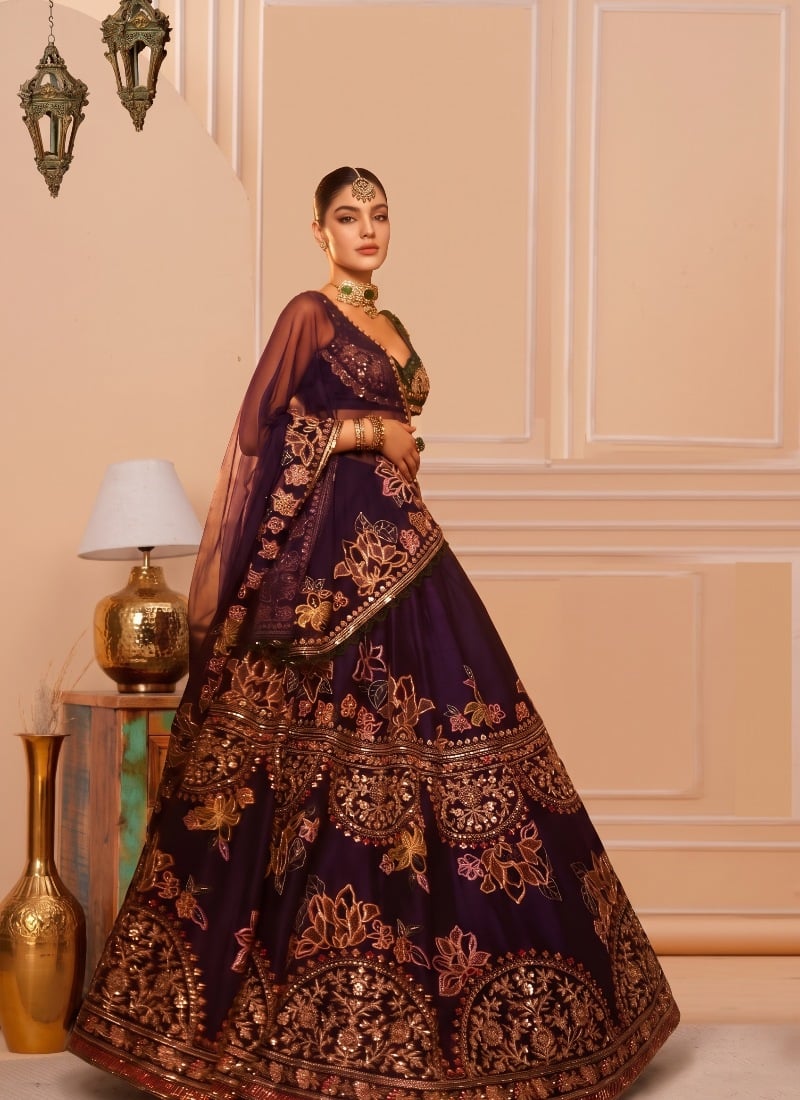 Purple Kasturi Silk Sequins Embroidered Lehenga After Six Wear
