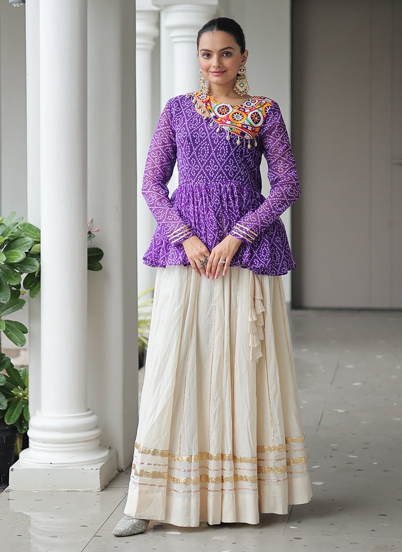 Purple Kora Cotton Gota Patch Work Indowestern Skirt Sets And Suits Festive Wear