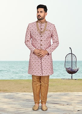 Purple Kora Shine Silk Zari Embroidered Indowestern Sherwani