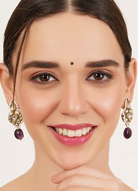 Purple Kundan And Beads Adorned Danglers