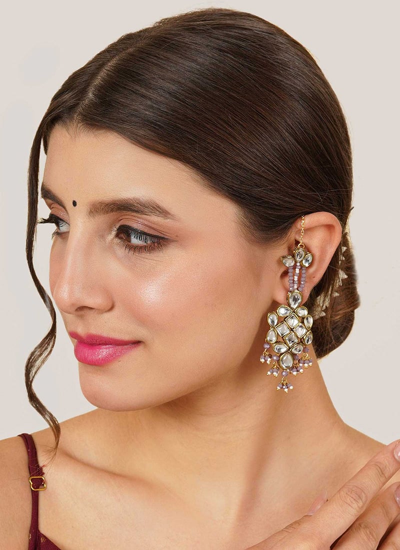 Purple Kundan And Beads Danglers After Six Wear