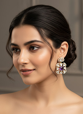 Purple Kundan And Stones Danglers