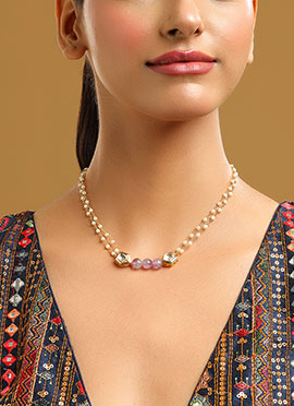 Purple Kundan Beaded Dual Layer Necklace