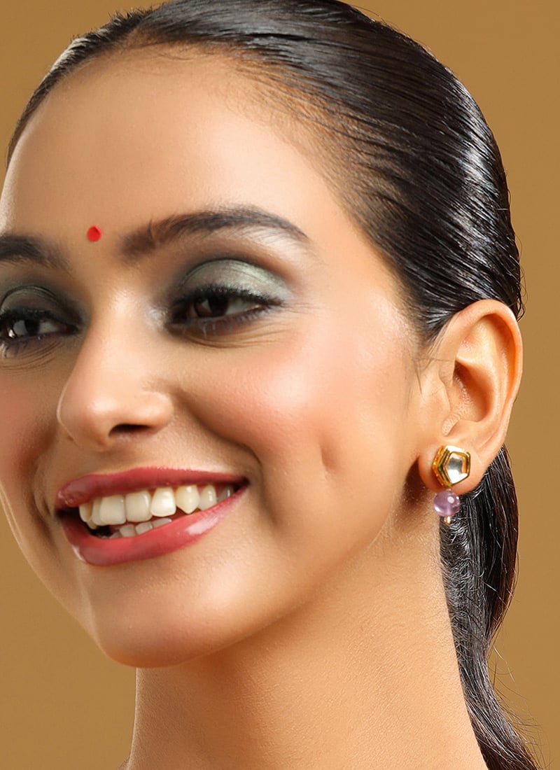 Purple Kundan Pearl Drops Festive Wear