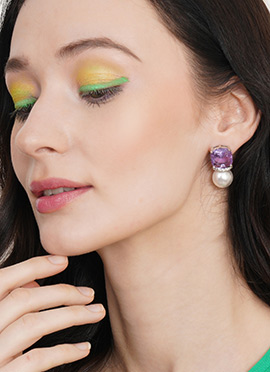 Purple Kundan Stones And Moti Drops