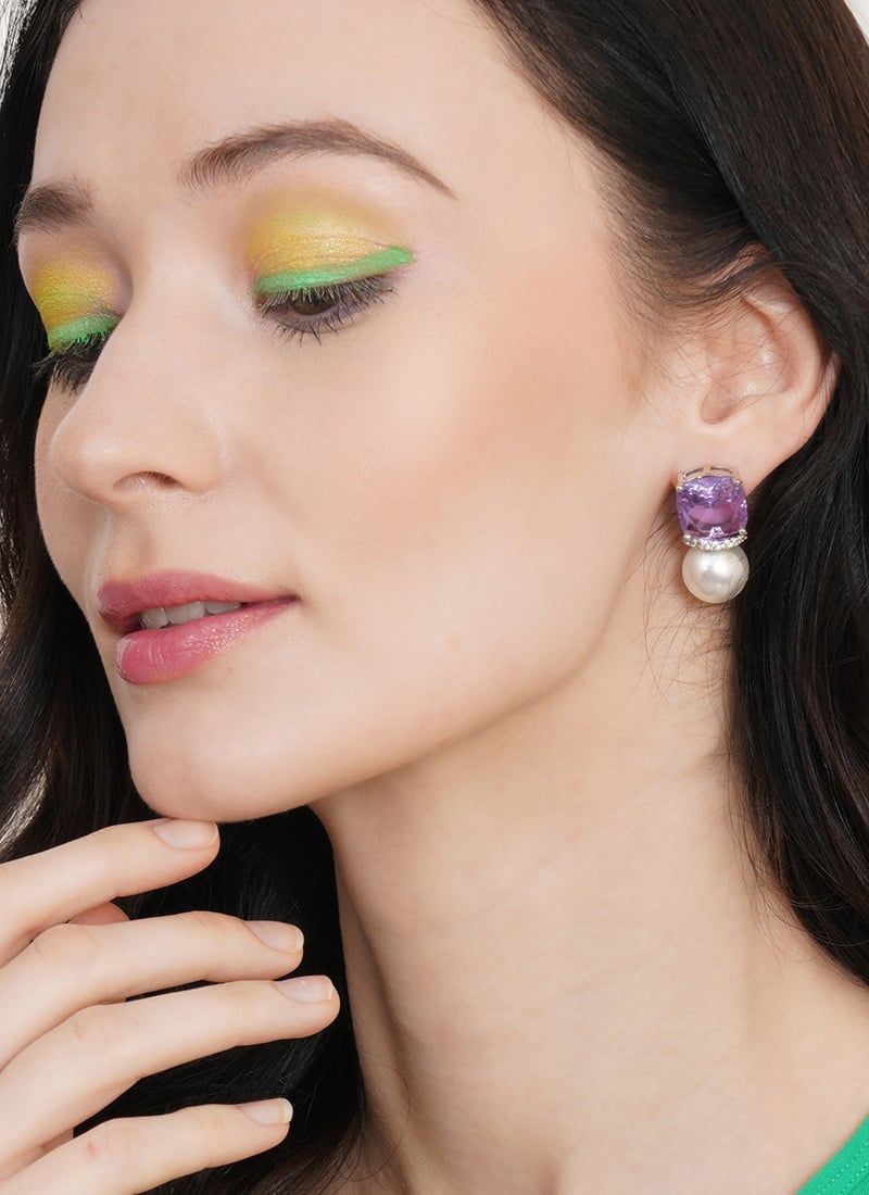 Purple Kundan Stones And Moti Drops Festive Wear