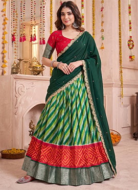 Purple Leheriya Zari Woven Tussar Silk Lehenga