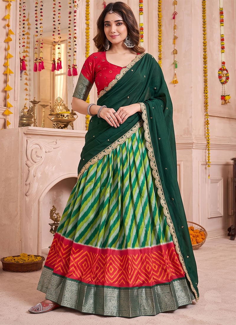Purple Leheriya Zari Woven Tussar Silk Lehenga Festive Wear